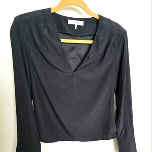 FRAME Black Silk XS Long Sleeved V-Neck Blouse
